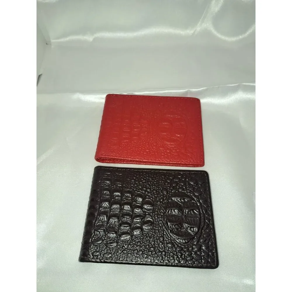 GET BOTH Red & Black Alligator minimalist fold-over Credit Card Cash Wallet